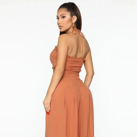 Fashion Nova Heads Up Linen Halter Top Cropped Linen blend Camel Size XL - Picture 6 of 13